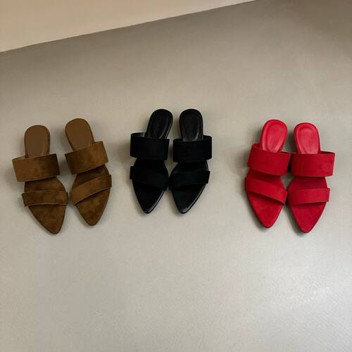 NAIJIAOER法式绒面红色一字拖女极简风外穿配裙子粗跟百搭软底鞋