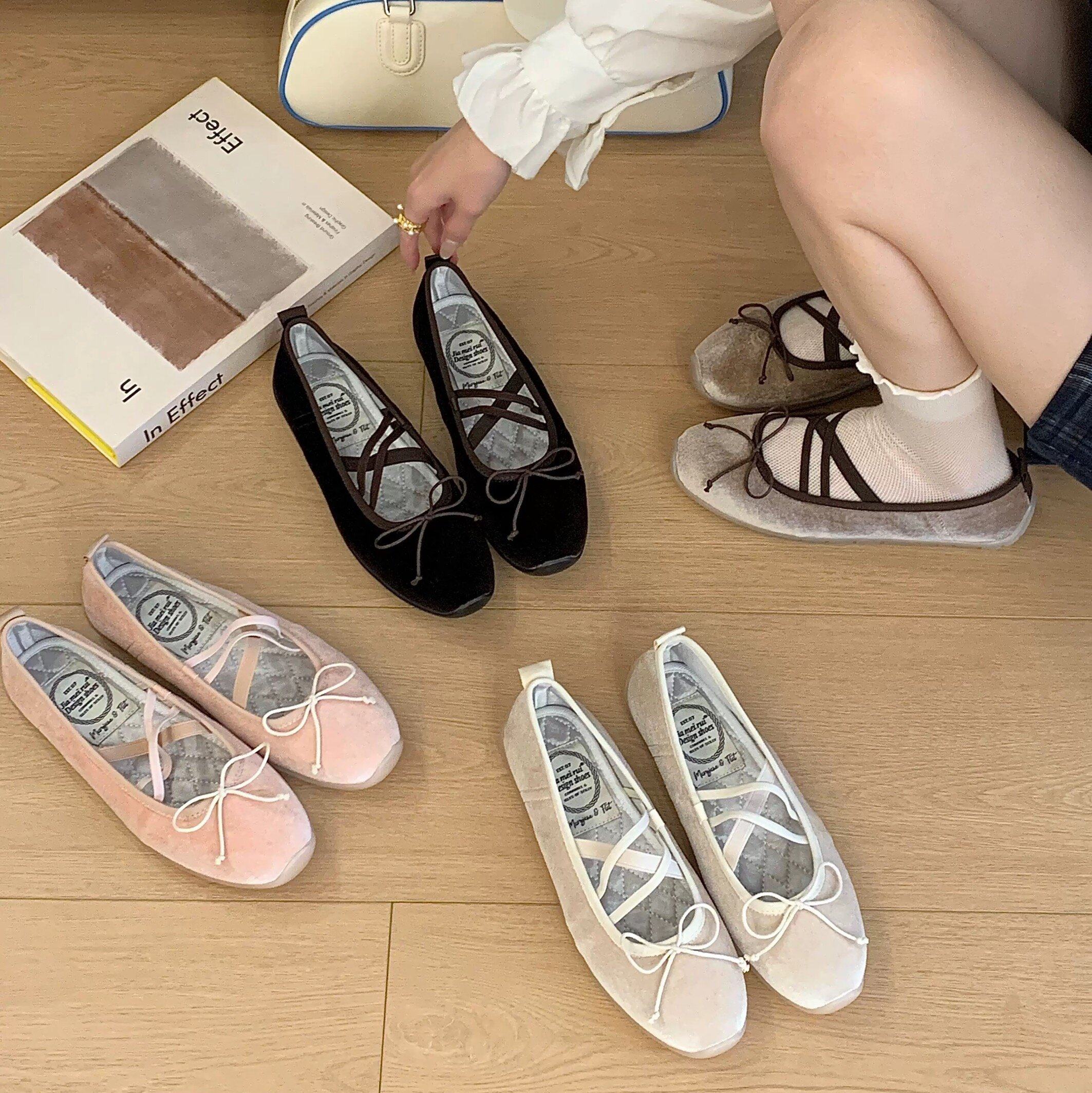 JIA MEI RUI 韩式蝴蝶结交叉扣带芭蕾舞鞋平底圆头浅口玛丽珍单鞋,女鞋,浅口单鞋,淘宝优惠券,粉丝福利购,淘宝优惠卷