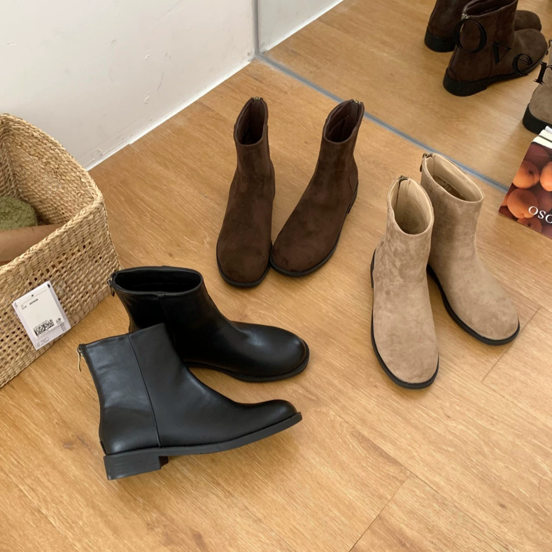 THEBULAGE 简约纯色圆头低跟薄绒短靴女2025秋冬韩版及踝靴马丁靴,女鞋,时装靴,淘宝优惠券,粉丝福利购,淘宝优惠卷