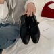MUMIXI 女百搭通勤浅口玛丽珍鞋 韩版 平底圆头漆皮拼接一字带单鞋