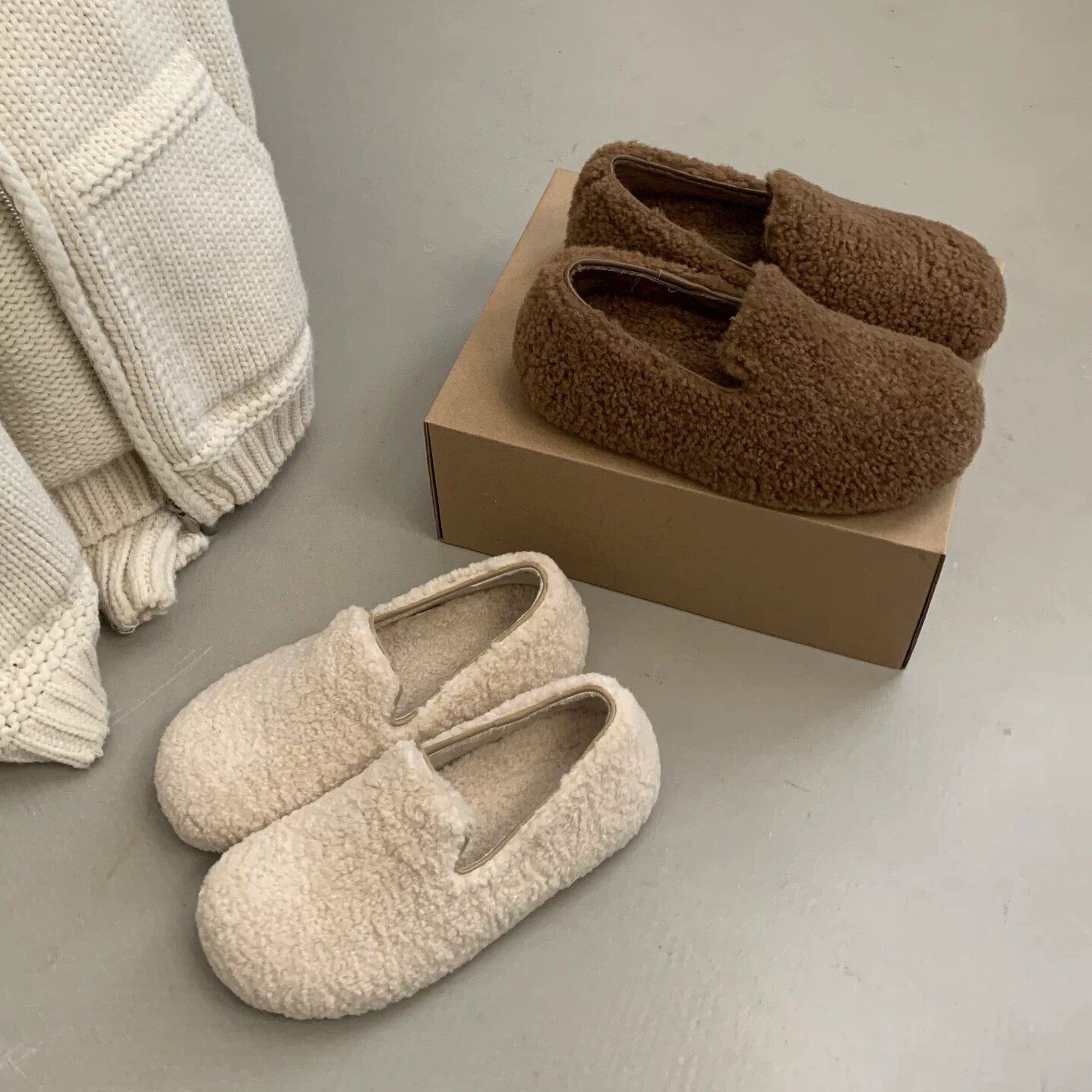 ERYUE 2025新款毛绒勃肯鞋女外穿一脚蹬懒人鞋加绒保暖浅口豆豆鞋,女鞋,浅口单鞋,淘宝优惠券,粉丝福利购,淘宝优惠卷