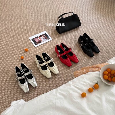 TLE MIKELIN 2026年新款温柔复古风方头玛丽珍鞋女一字扣带软底鞋