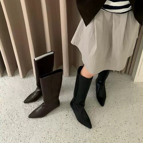 DASU 爆款欧美风尖头高筒靴2026夏季新款显瘦套筒骑士靴中跟长靴