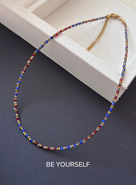 极细天然红尖晶青金石项链锁骨链