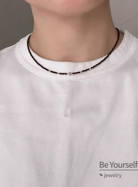 超闪黑色尖晶石串珠项链女简约小众高级感百搭choker颈链锁骨链