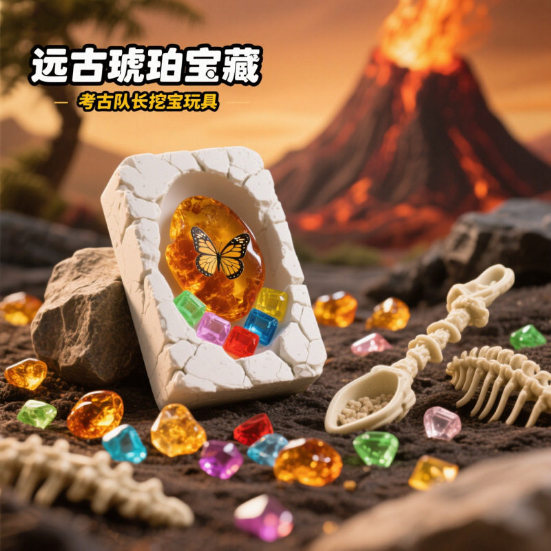 儿童科普男女通用动手工挖宝DIY夜光神秘昆虫琥珀化石标本考古趣,玩具/童车/益智/积木/模型,挖宝玩具,淘宝优惠券,粉丝福利购,淘宝优惠卷