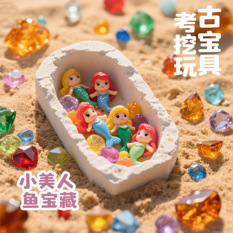 儿童考古挖掘手工DIY玩具海洋卡通美人鱼神秘宝藏宝石适合到,玩具/童车/益智/积木/模型,挖宝玩具,淘宝优惠券,粉丝福利购,淘宝优惠卷