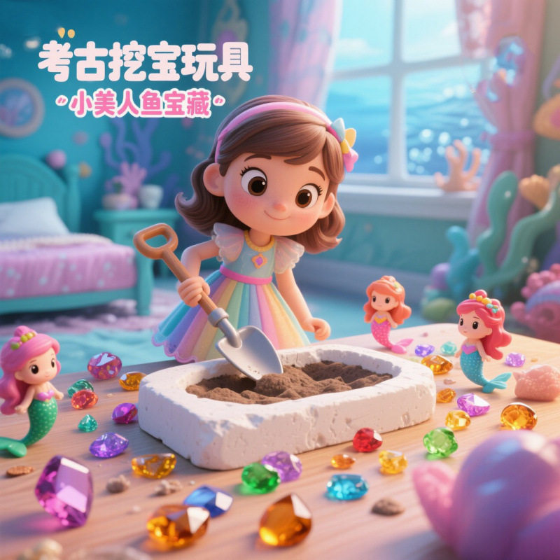 儿童考古挖掘DIY玩具海底美人鱼梦幻宝藏宝石海洋卡通适合到,玩具/童车/益智/积木/模型,挖宝玩具,淘宝优惠券,粉丝福利购,淘宝优惠卷