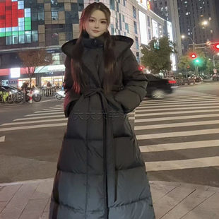 白鸭绒连帽加厚百搭长款 冬季 羽绒服带收腰2411 韩版 2025年新款