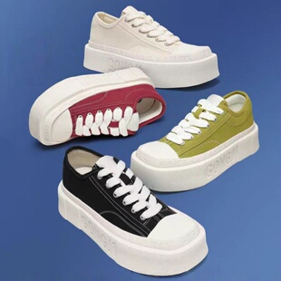 【孟子义明星同款】方头厚底帆布鞋女款休闲鞋子小众板鞋小白鞋男