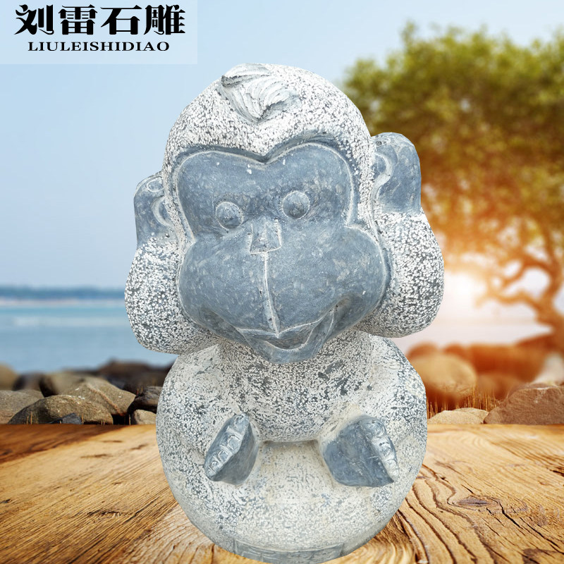 石雕猴子摆件青石做旧不听不看四不猴仿古石头小猴子室内禅意摆件