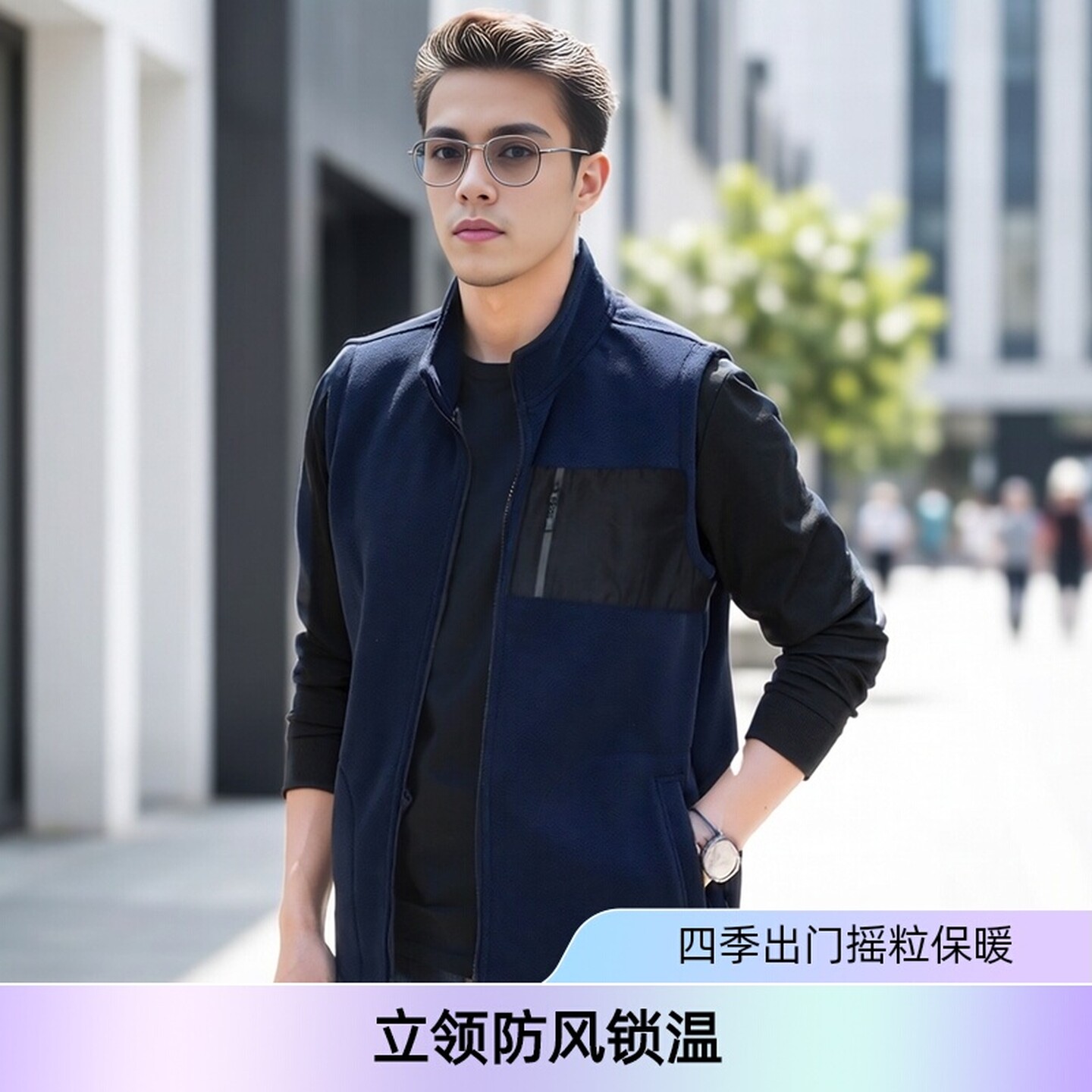 摇粒绒马甲外贸欧单立领坎肩