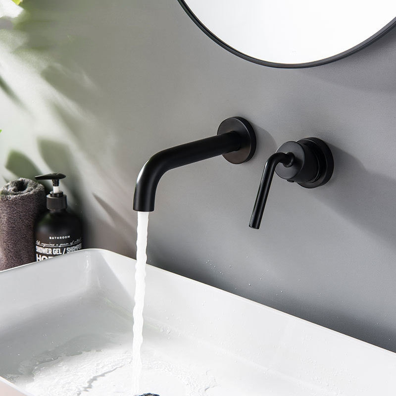 贝西全铜酒店暗装工程黑色拉丝金墙体面盆龙头冷热双联加长把美标