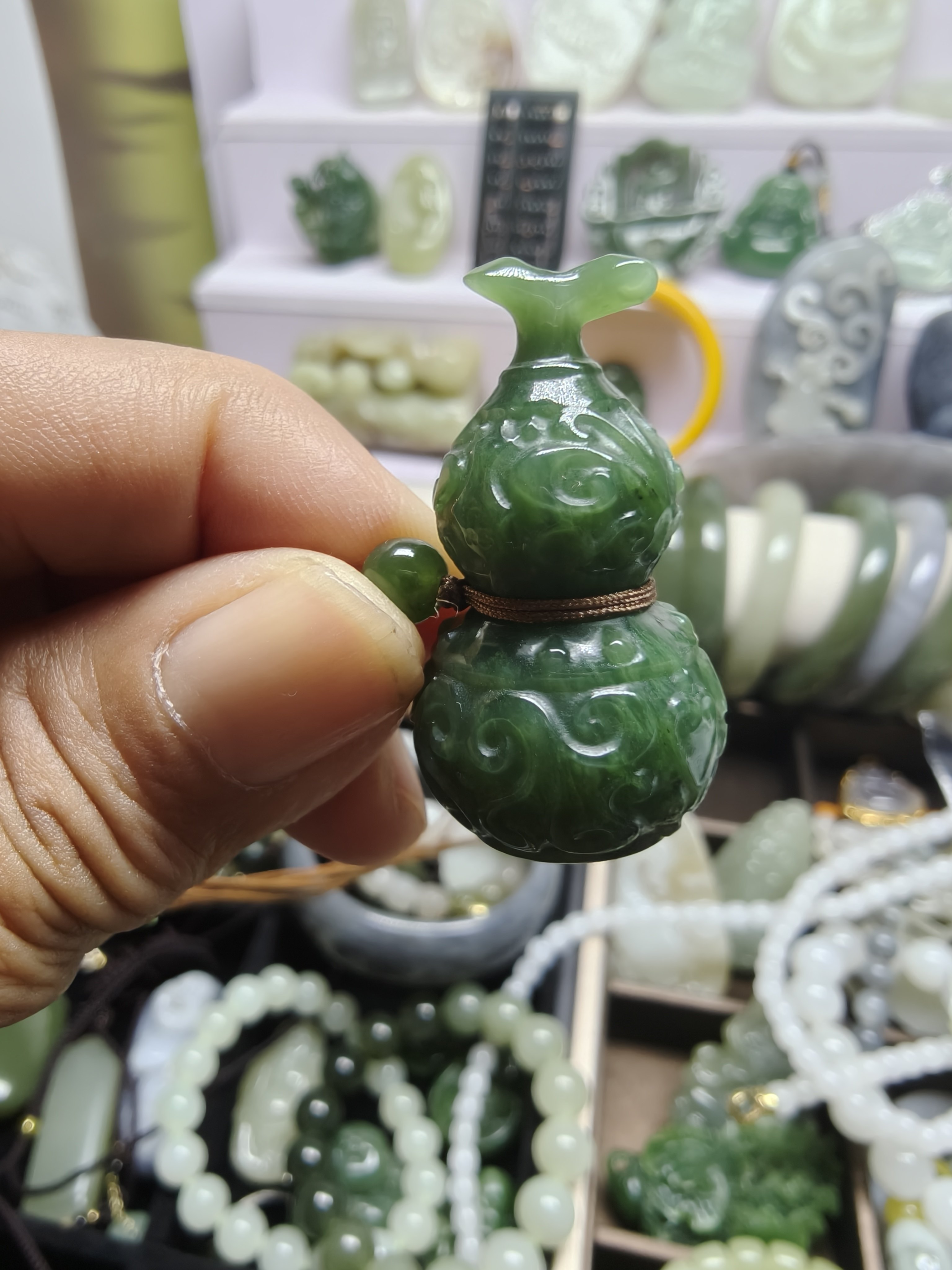天然玉石和田玉碧玉宝葫芦籽老货