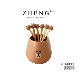 LIFE•水果叉子套装 ZHENG 家用收纳罐小叉子甜品304不锈钢陶瓷罐