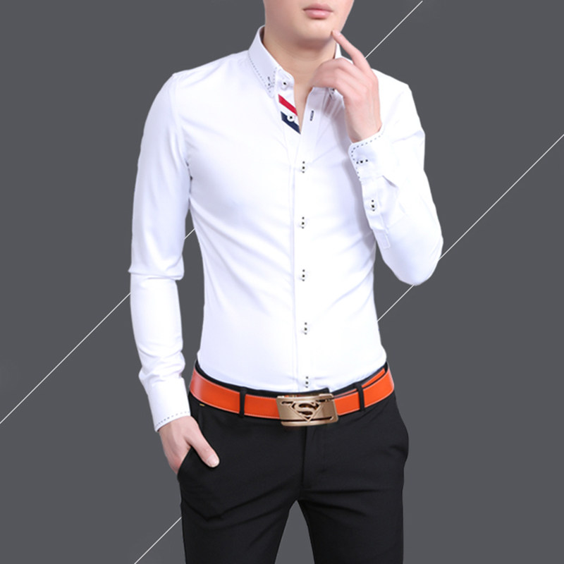2024春季新款衬衫男长袖韩版修身商务休闲男性免烫潮青年男子衬衣