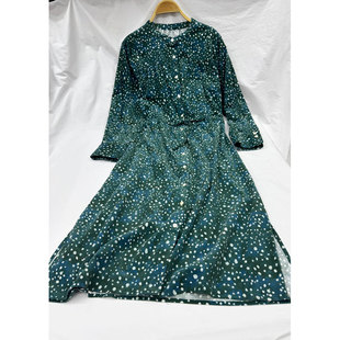 春季新品 波点灯芯绒宽松系带长袖连衣裙 亨利领衬衫裙