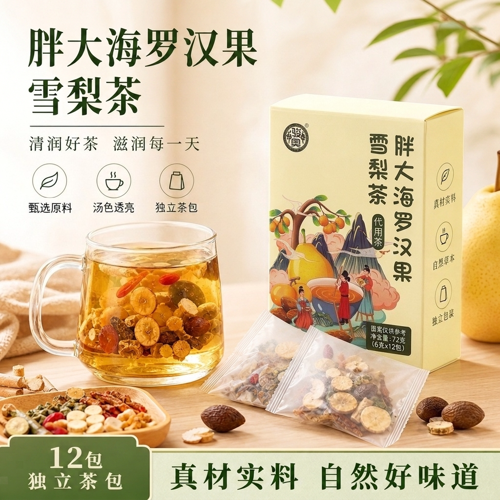胖大海罗汉果雪梨清润花草茶