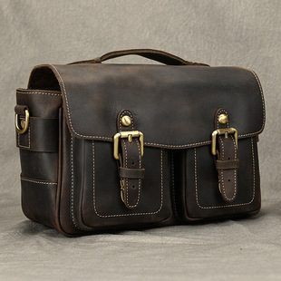 新款疯马皮单反相机包欧美复古斜挎包外出相机包镜头保护胆单肩包