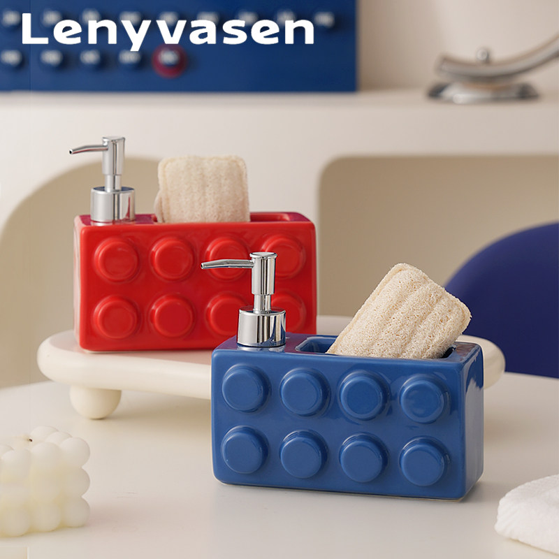 LENYVASEN 积木凹槽按压乳液瓶沐浴露洗手液大容量陶瓷分装空瓶子