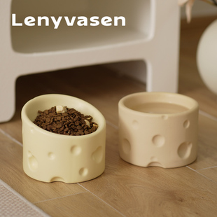 猫碗猫食盆陶瓷奶酪斜口宠物碗狗盆狗碗保护颈椎喝水碗 LENYVASEN