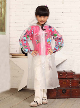 清仓出售易收纳红色小清新透明雨衣蓝色带书包位防风环保儿童雨披