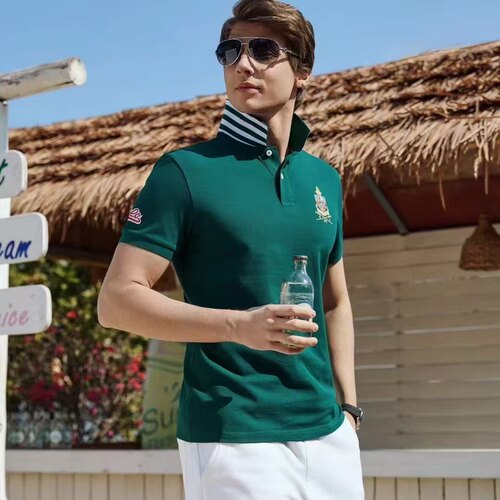 夏季休闲男式翻领刺绣小黄马纯色棉短袖t恤轻奢男POLO衫