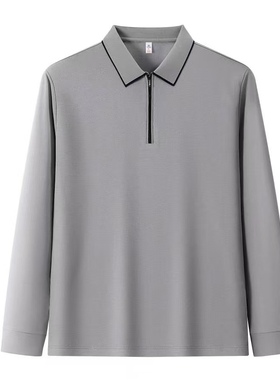 [品牌正品]POLO衫加薄绒翻领拉链长袖t恤含桑蚕丝棉羊毛
