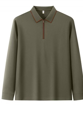 [品牌正品]POLO衫加薄绒翻领拉链长袖t恤含桑蚕丝棉羊毛
