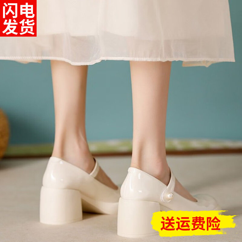 晚晚风白色高跟鞋女春秋法式复古图片