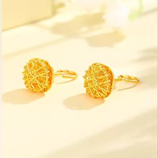 黄金包银拉丝小方糖耳钉女新款黄金色耳环七夕节礼物送女友弯钩