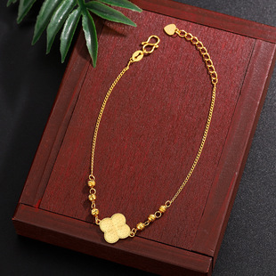 s925纯银镀黄金色幸运蜂窝四叶草手链女CNC工艺爆闪亮手饰银饰品