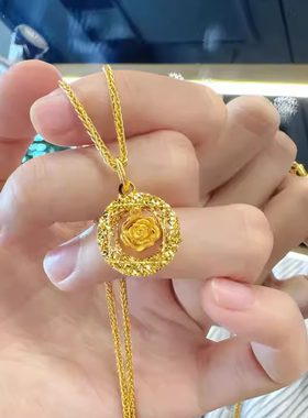 黄金包银黄金色玫瑰织梦网吊坠捕梦网项链女轻奢百搭锁骨链送女友