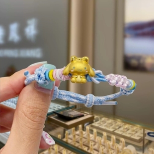 黄金色玉桂小狗子手链黄金包银可爱狗狗属相小狗狗手工送女友礼物