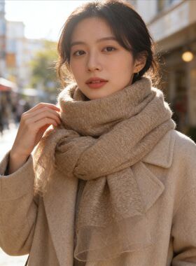 韩系混纺双层真丝围巾女新款柔软百搭防晒披肩轻薄氛围感纯色丝巾