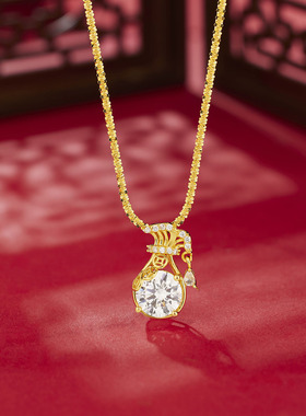 s925纯银镀黄金色首饰八心八箭锆石福袋爆闪镶钻项链女菜花锁骨链