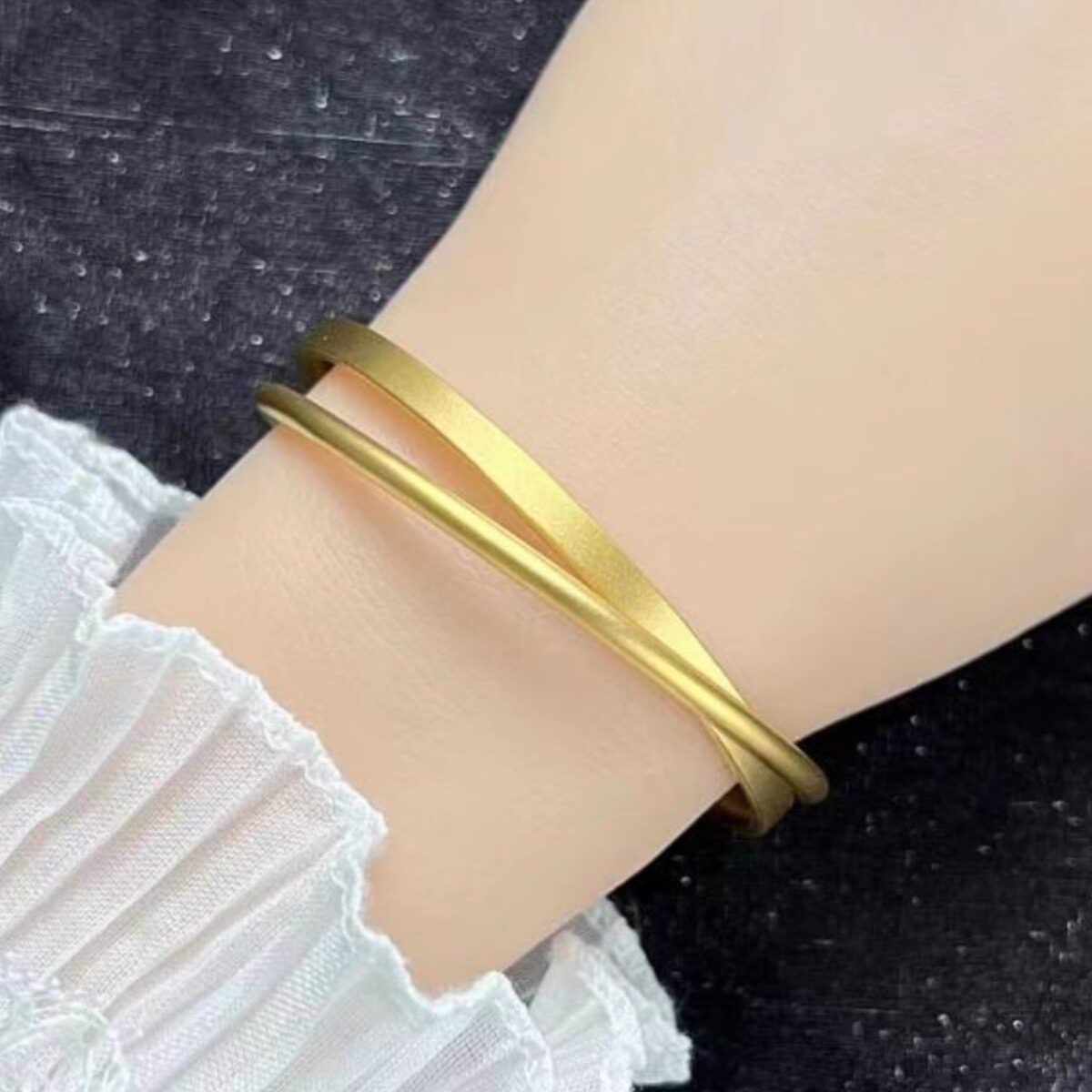 包金足金包银手镯女黄金色简约双环闭口纯银手环古法镯子送女朋友