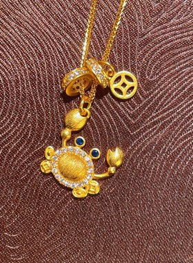 s925纯银镀黄金色首饰时尚迷你小螃蟹子钱币项链国潮螃蟹锁骨链女