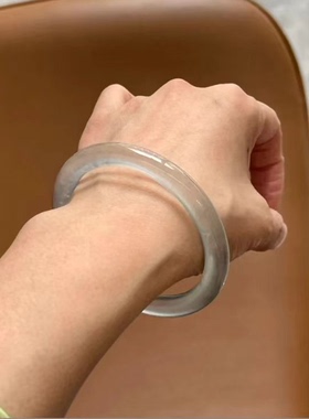 高冰种石英岩玉手镯细圆条蓝水天青冻翡翠平替库里蓝色水沫玉镯子