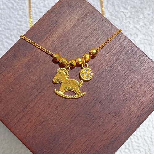 s925纯银镀黄金色首饰碎冰冰马上有钱项链女肖马本命年锁骨链礼物