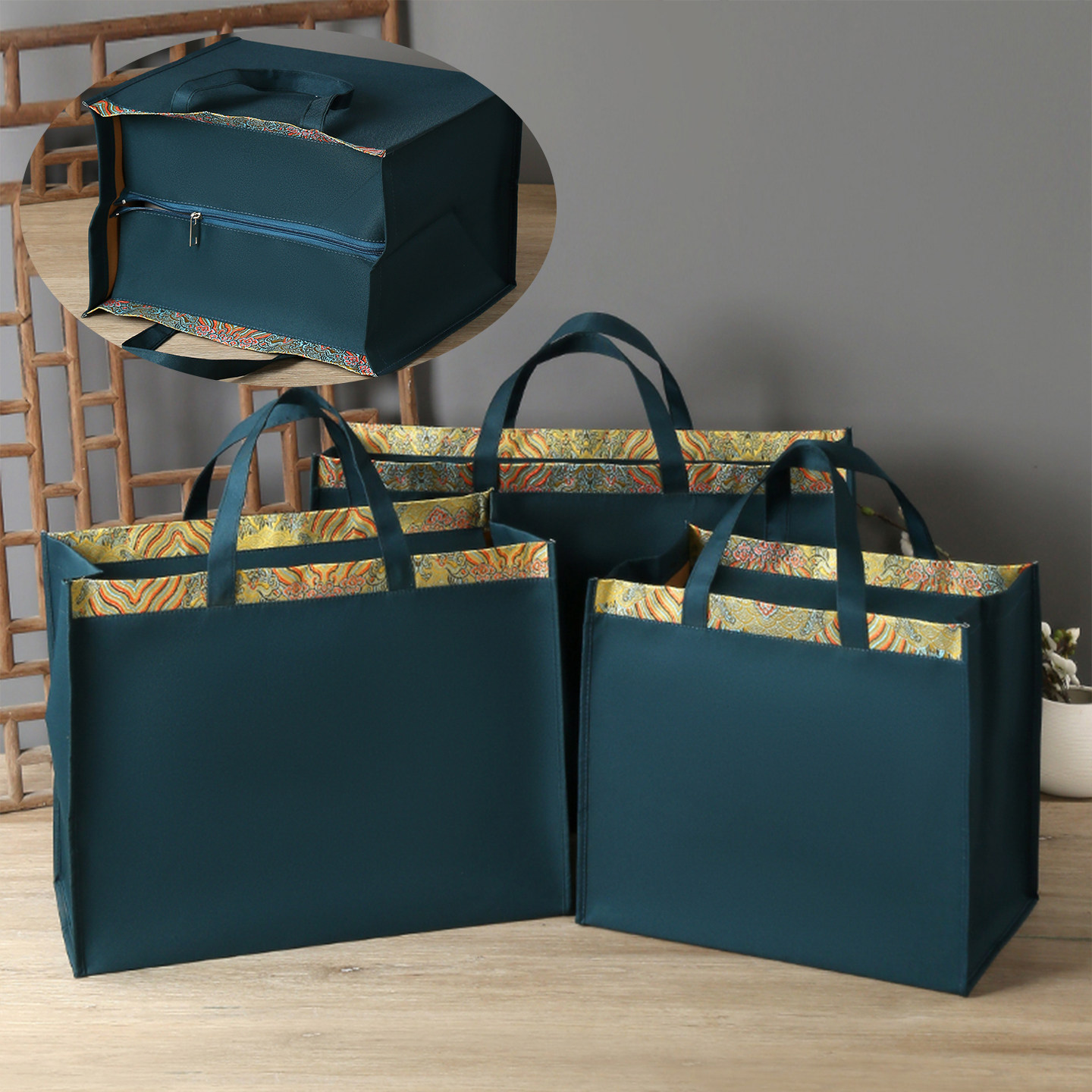 高级感拉链色丁布手提袋商务袋