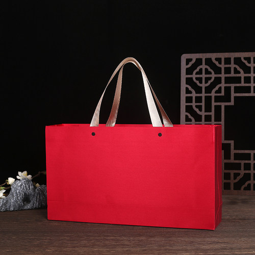 中秋中国红高档丝绸手提袋茶叶袋