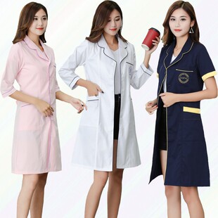 半永久韩版白大褂纹绣师美容师院护士女修身长短袖药店养生工作服