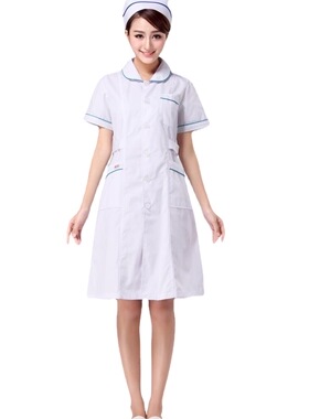 小圆领白色护士服 夏装短袖 药店工作服大褂连体NX-15