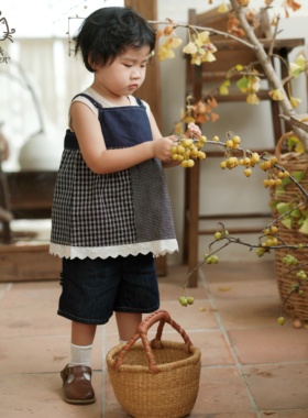 Cat&Flower童装夏季日系儿童牛仔上衣女童吊带凉感背心简约高级感