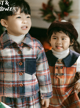 Cat&Flower儿童英伦圣诞冬季格子羊毛加厚防风舒适保暖亲肤外套