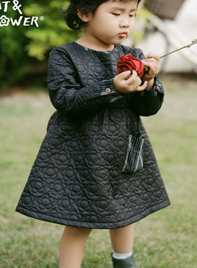 Cat&Flower秋冬欧美风保暖柔软夹棉百搭大气裙摆后背开扣黑色棉裙