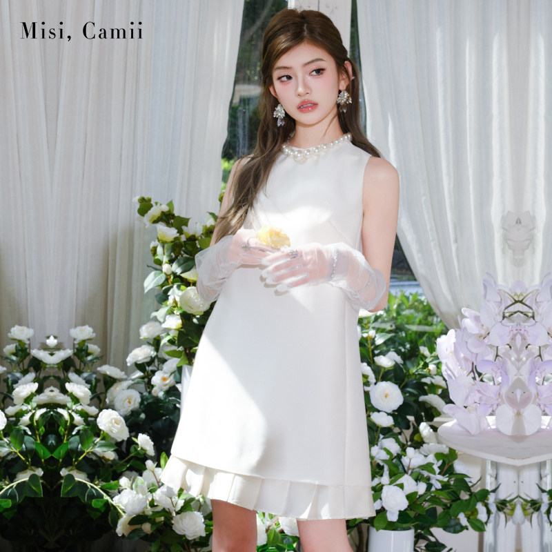 Misi.Camii春夏新款女装珠饰百褶边无袖连衣裙轻奢休闲时尚高级感