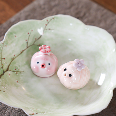 泡泡鱼茶玩茶宠创意手工陶瓷玄关客厅小摆件茶盘香炉香座桌面装饰