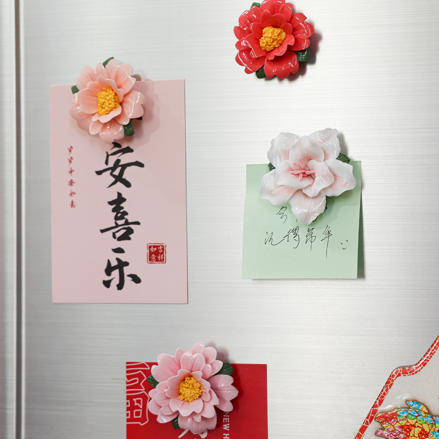 洛阳牡丹文创旅游纪念乔迁送礼磁吸冰箱贴陶瓷百合高颜值装饰摆件
